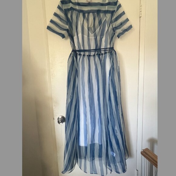 STAUD Flippa Blue & White Stripe Organza Wrap Midi Dress NWT - Picture 4 of 15